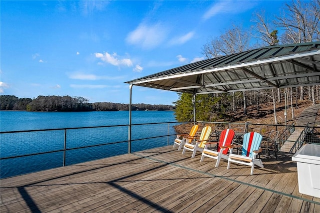 view of dock with a water view