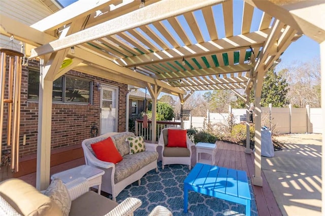 view of patio with outdoor lounge area and a pergola