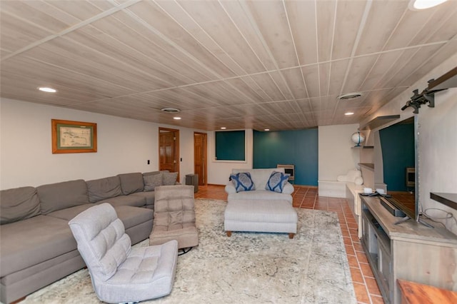 living room featuring tile patterned floors