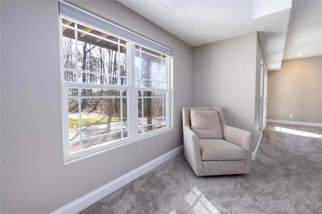 living area with carpet flooring