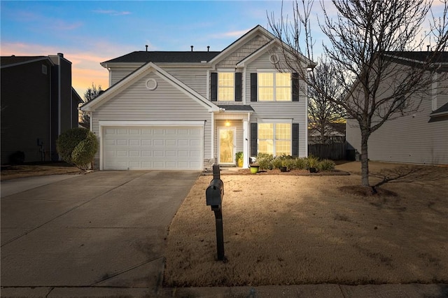 front facade with a garage