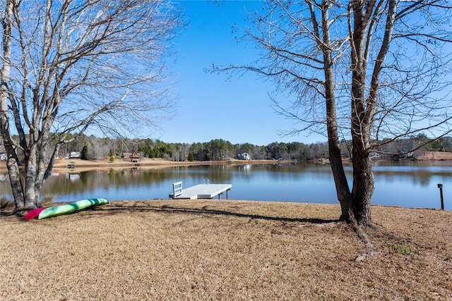 view of dock with a water view