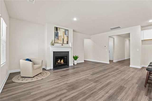 living room featuring a healthy amount of sunlight and hardwood / wood-style floors