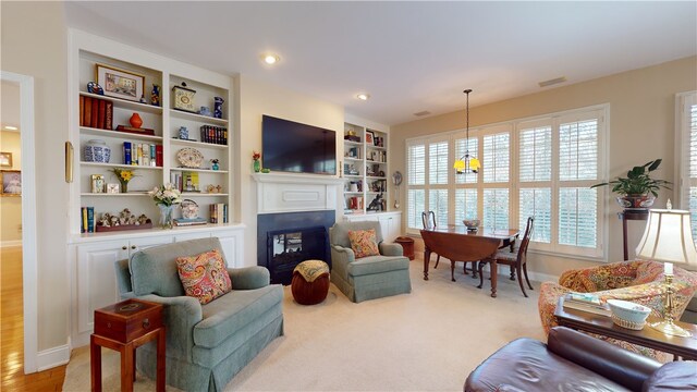 living room featuring built in features