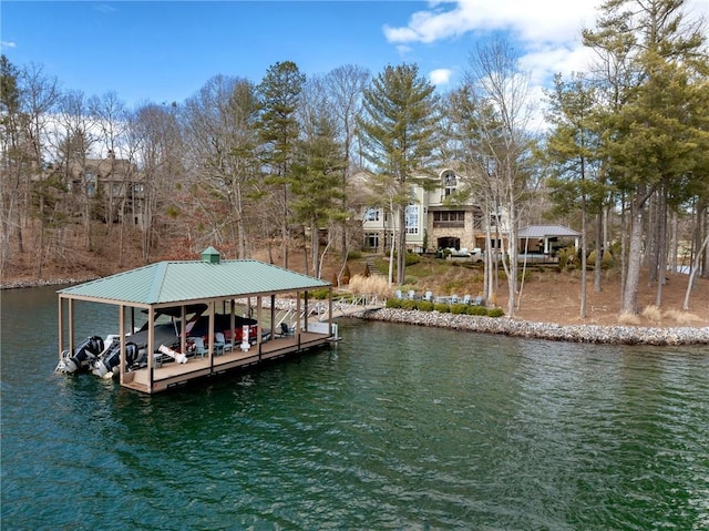 dock area with a water view