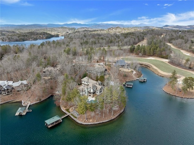 aerial view with a water and mountain view