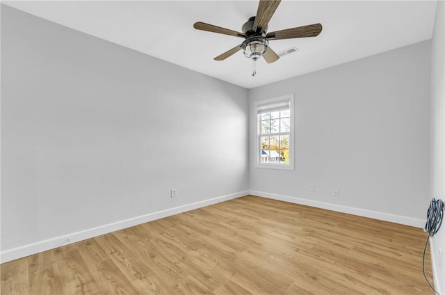 spare room featuring light wood-type flooring and ceiling fan