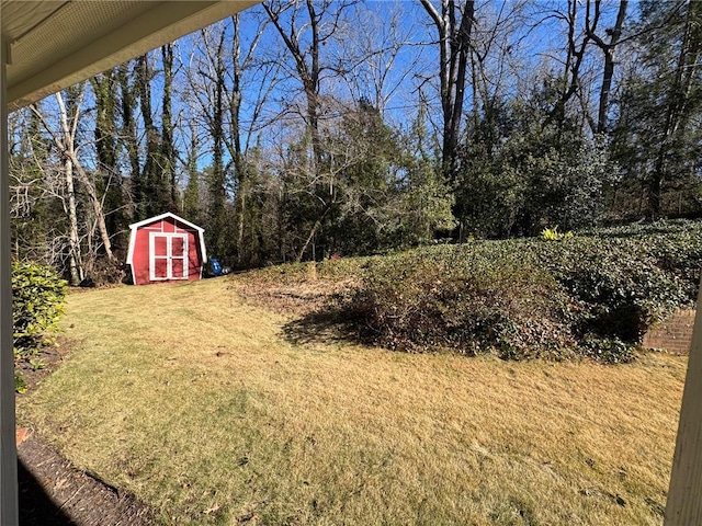 view of yard with a shed