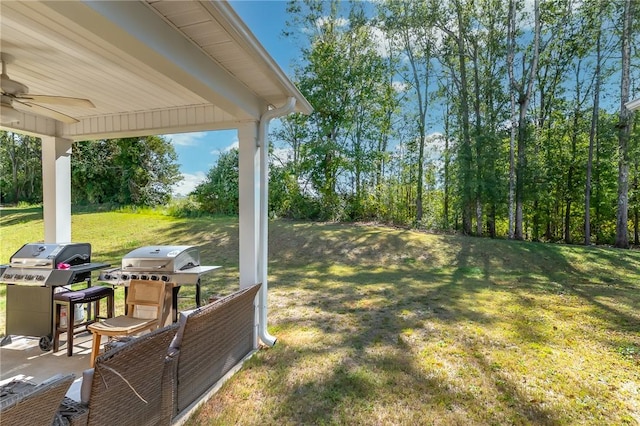 view of yard with ceiling fan