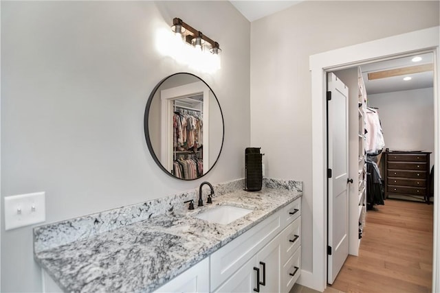 bathroom featuring wood-type flooring and vanity