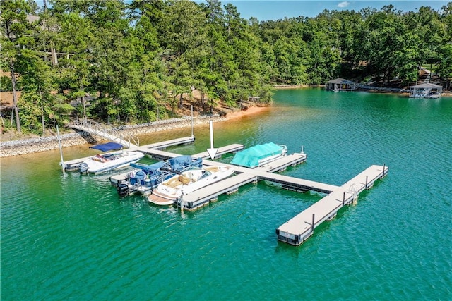 view of dock with a water view