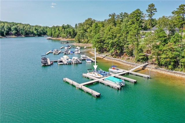 view of dock with a water view