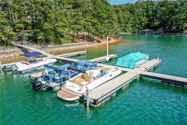 dock area with a water view