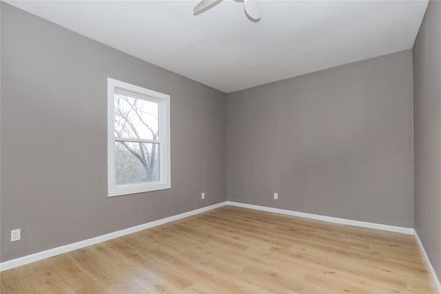 empty room featuring ceiling fan and light wood-type flooring