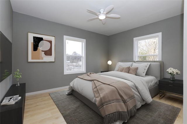 bedroom featuring ceiling fan and wood-type flooring