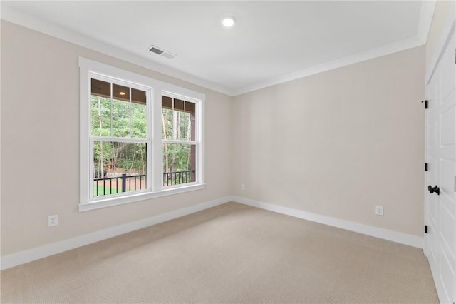 carpeted empty room with ornamental molding