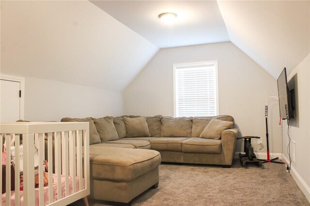 626 Johnny Long Rd, Iva, SC 29655 - living room with carpet flooring, baseboards, and lofted ceiling