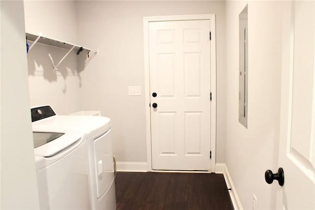 626 Johnny Long Rd, Iva, SC 29655 - laundry area with dark wood-style floors, washing machine and dryer, baseboards, and laundry area