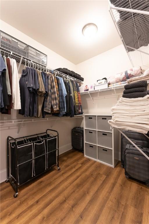 walk in closet featuring wood finished floors