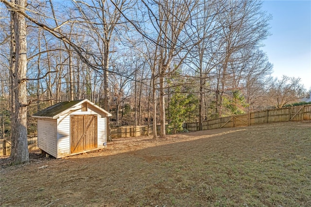 view of yard with a shed