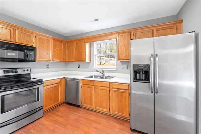 kitchen featuring sink, stainless steel appliances, and light wood-type flooring