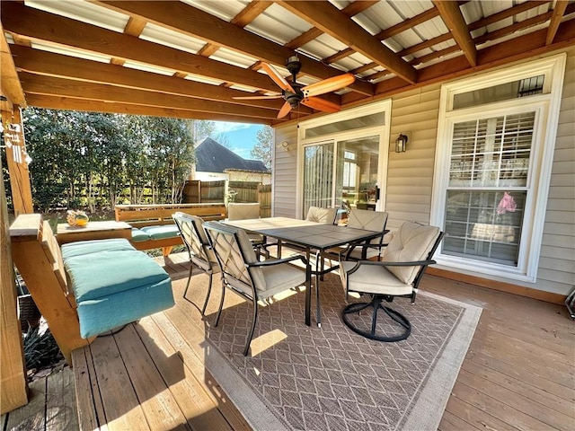 wooden deck with ceiling fan