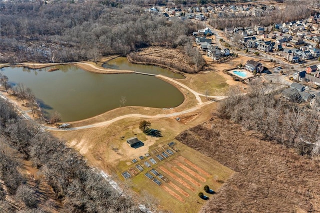 aerial view featuring a water view