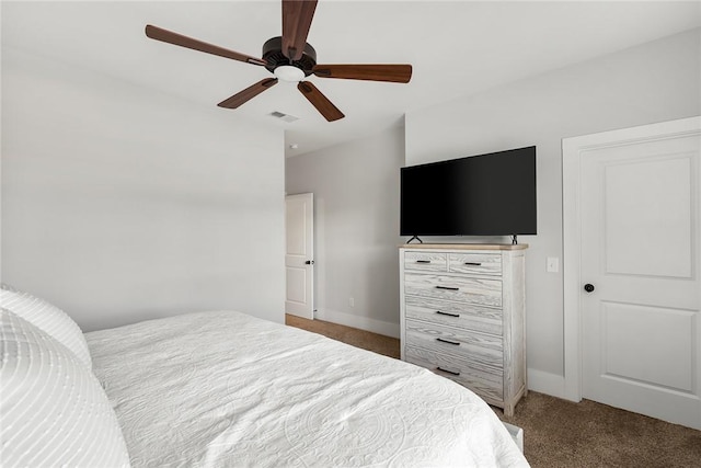 bedroom featuring carpet floors and ceiling fan