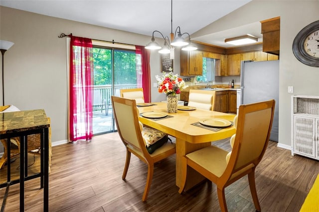 6 Ivy Ct, Seneca, SC 29678 - dining area with lofted ceiling, sink, and wood-type flooring