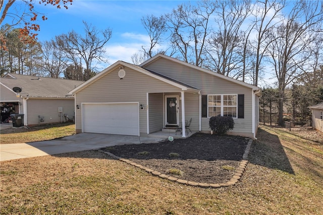 ranch-style home featuring a garage and a front yard