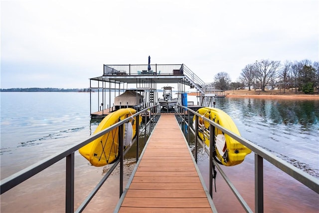 view of dock with a water view