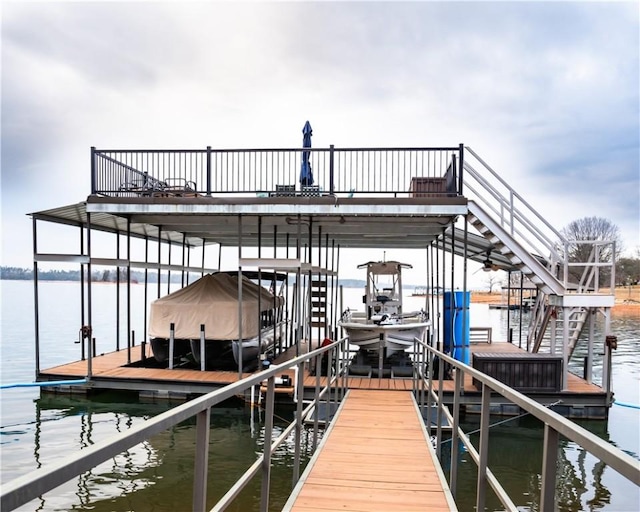 dock area with a water view