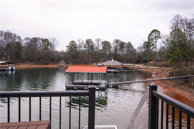 view of dock with a water view