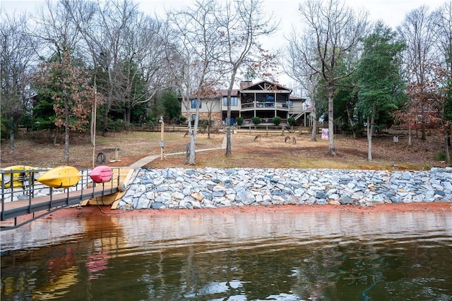 view of dock with a water view