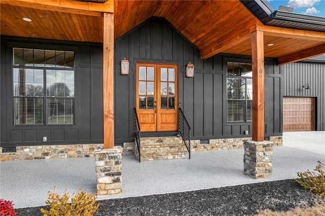 entrance to property featuring french doors