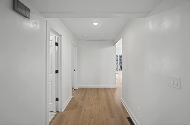 24 Mainsail Dr, Salem, SC 29676 - hallway featuring visible vents, baseboards, attic access, and light wood-style floors