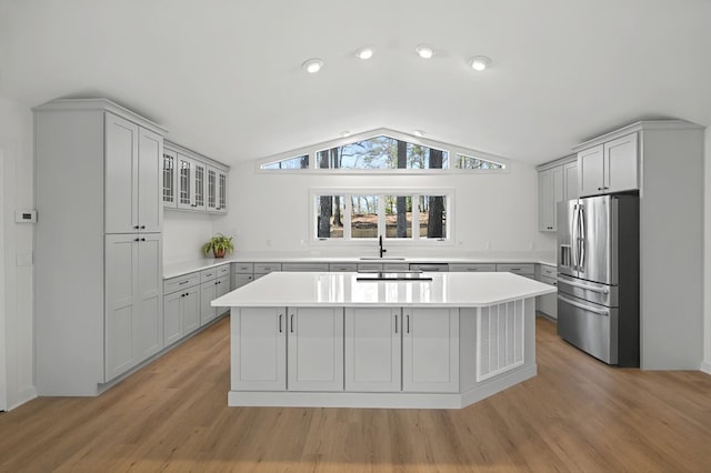 24 Mainsail Dr, Salem, SC 29676 - kitchen featuring stainless steel fridge with ice dispenser, a center island, light countertops, and a sink