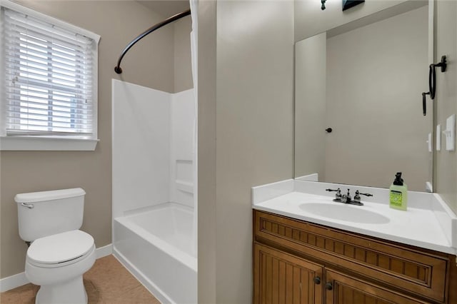 full bathroom with tile patterned floors, vanity, toilet, and shower / bath combination