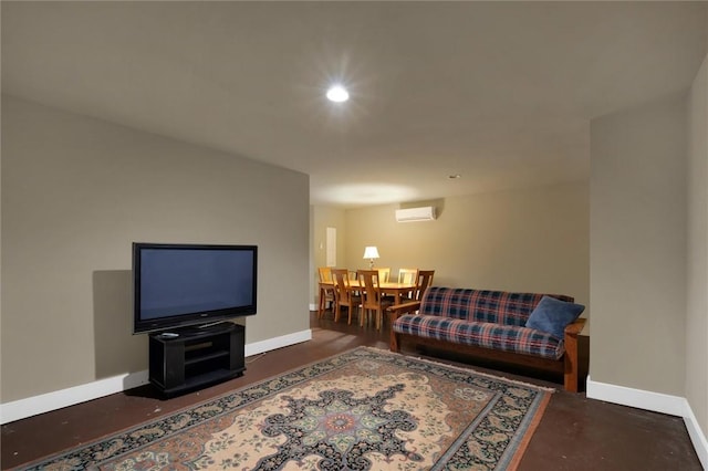 living room with a wall mounted air conditioner