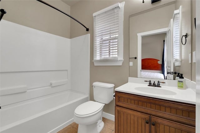 full bathroom featuring tile patterned flooring, vanity, toilet, and shower / bath combination