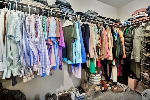 walk in closet featuring carpet