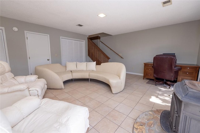 living room featuring light tile patterned floors