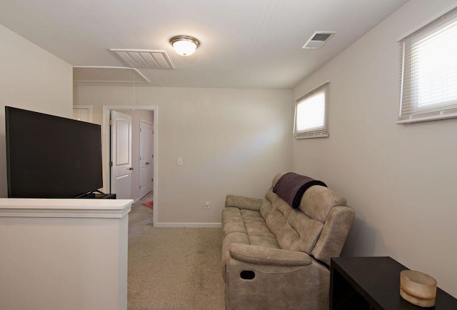 living room with light carpet