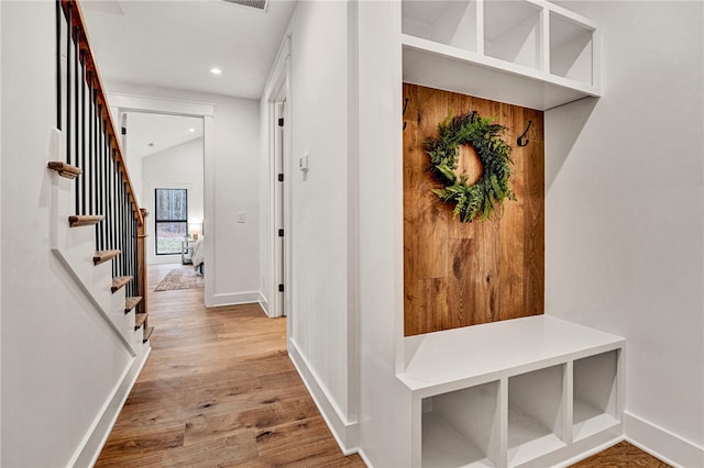 mudroom featuring light wood-type flooring