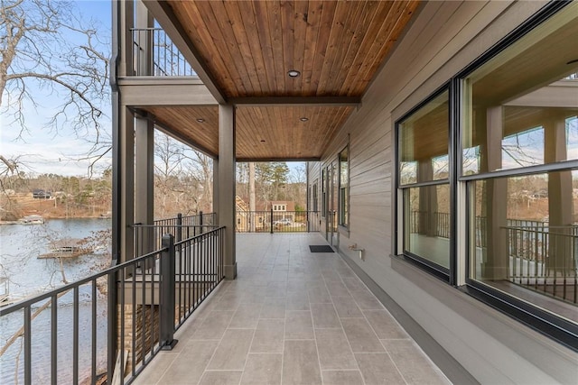 view of patio / terrace featuring a water view