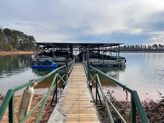 view of dock with a water view