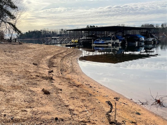 dock area with a water view