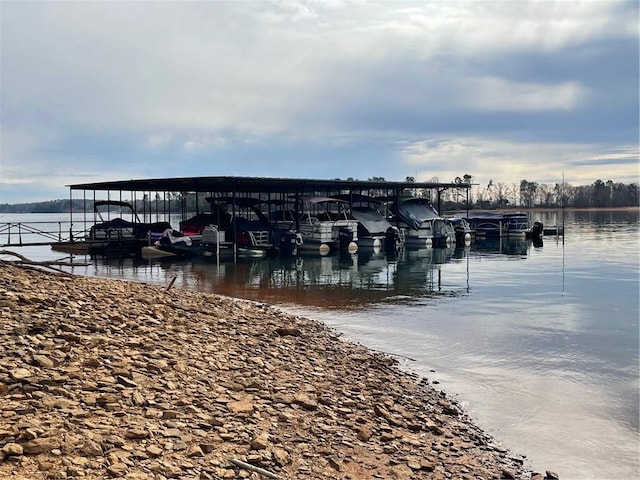 dock area featuring a water view