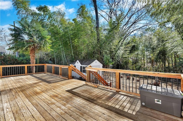 deck with an outbuilding