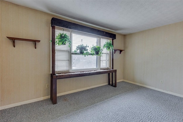 carpeted empty room featuring a textured ceiling